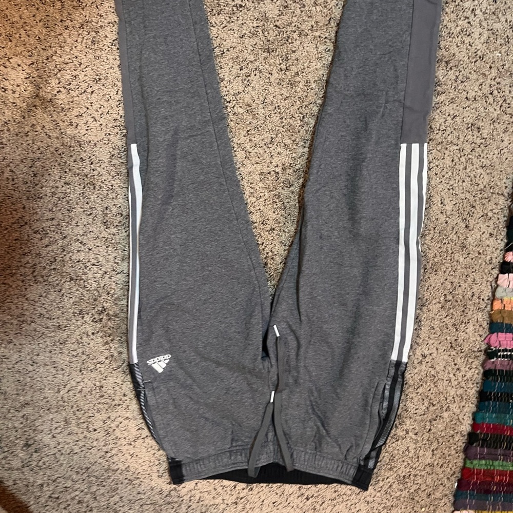 Adidas Women's Gray Joggers with White Stripes